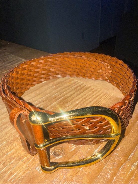 Michael Kors 553633 Brown Leather Braided Belt Gold Buckle Sz Small